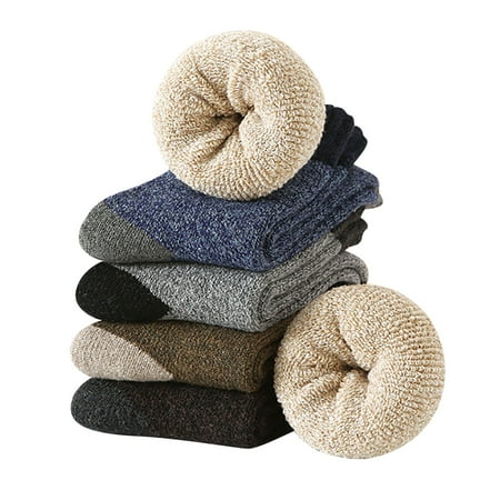 

Egmy 5Pairs Women Men Warm Socks Patchwork Solid Thick Knit Cozy Socks