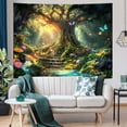 thumbnail image 6 of Fantasy Forest Tree of Life Wall Tapestry Green Nature Floral Butterfly Hanging for Bedroom Dorm Living Room Decor 60 x 44 Inch, 6 of 6