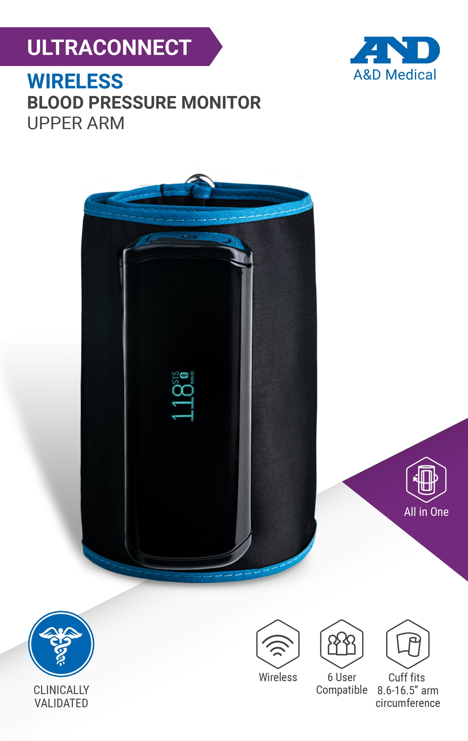 A&D Medical UltraConnect UA-1200BLE All-in-One Upper Arm Blood Pressure Monitor with Bluetooth