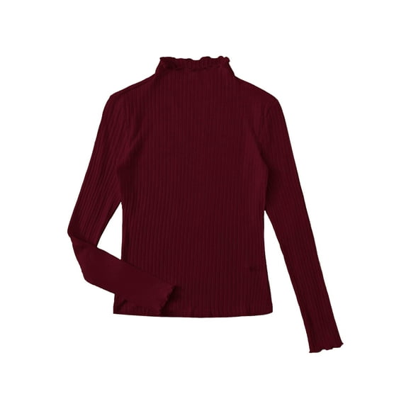 SweatyRocks Womens casual Mock Neck Long Sleeve Ribbed Knit Slim Fit T Shirts Burgundy XL