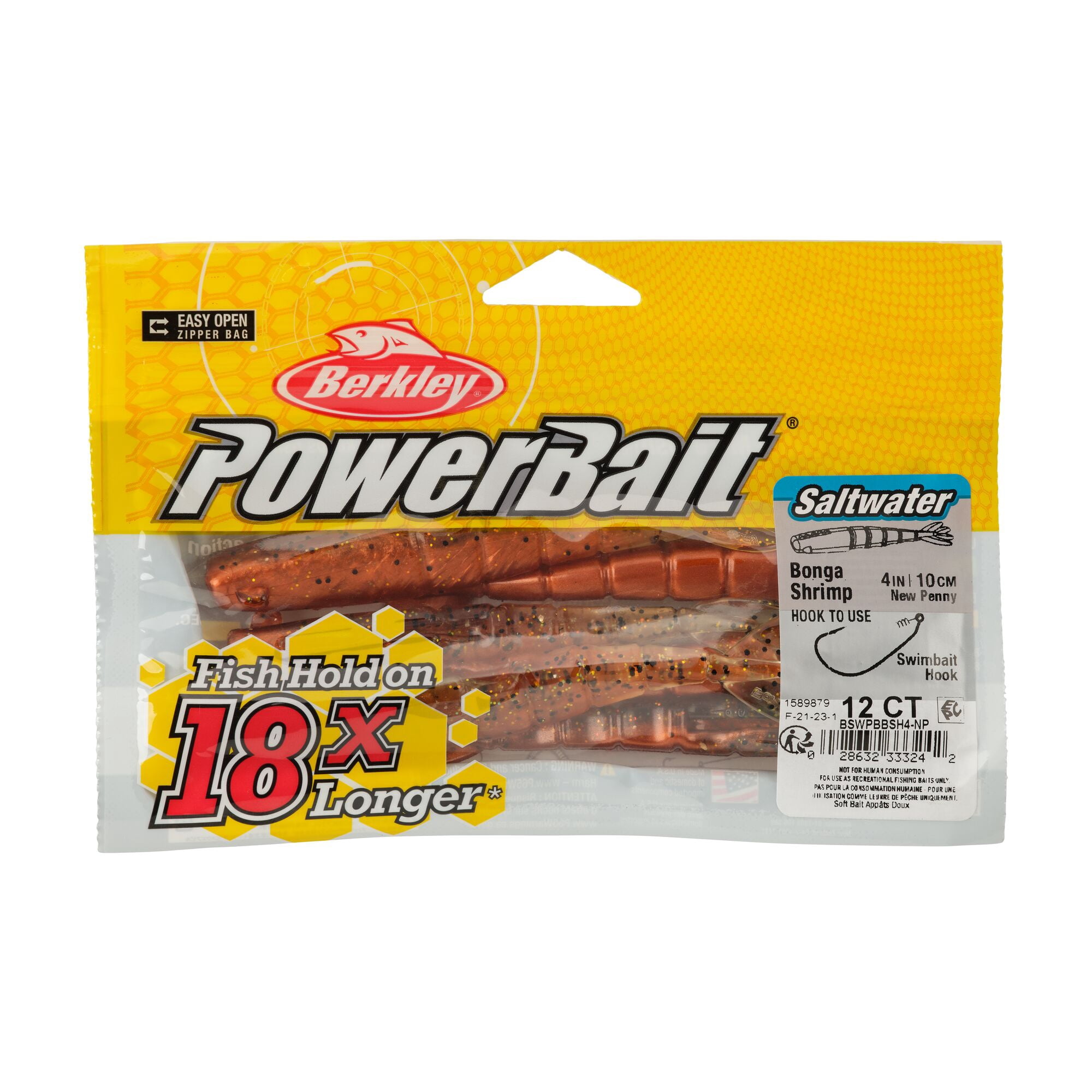 Berkley PowerBait® Saltwater Bonga Shrimp, 4 in, Shrimp, New Penny (6-count)