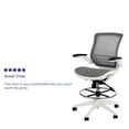 thumbnail image 4 of Emma + Oliver Gray Mid-Back Mesh Drafting Chair with White Frame and Flip-Up Arms, Gray Mesh, 4 of 15