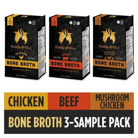 Bone Broth Soup, Mushroom Chicken, Beef, and Chicken Variety Pack by Kettle and Fire, Keto Diet, Paleo Friendly, Whole 30 Approved, Gluten Free, with Collagen, Protein, 16.9 fl oz (Pack of 3) â?¦ 3