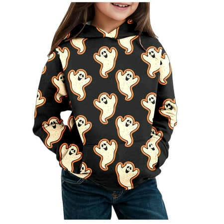 

Girls Sweatshirt Children s Fall and Winter Theme Printed Long Sleeve Hoodie Warm and Cozy Children s Jacket Baby Sweatshirt(Color:Black Size:8-9 Years)
