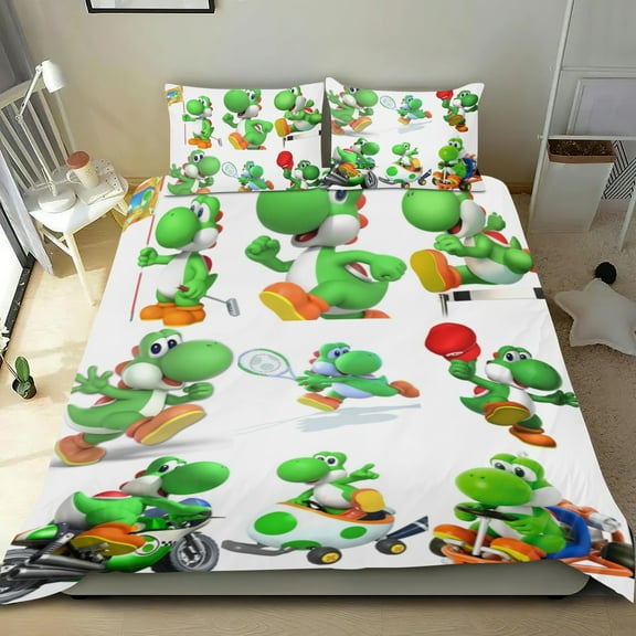Bedding Set For Yoshi Comforter Cover Set Cute Duvet Cover Sets Super Soft Teens Bedding Set Kids Bedroom Gifts,1 Duvet Cover with 2 Pillowcases Twin 3 Piece