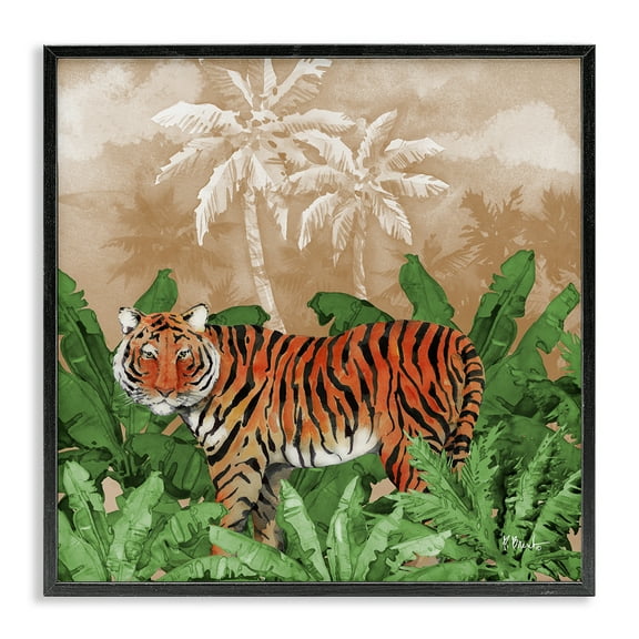 Stupell Industries Jungle Life Tiger Animals & Insects Painting Black Framed Art Print Wall Art, 12 x 12