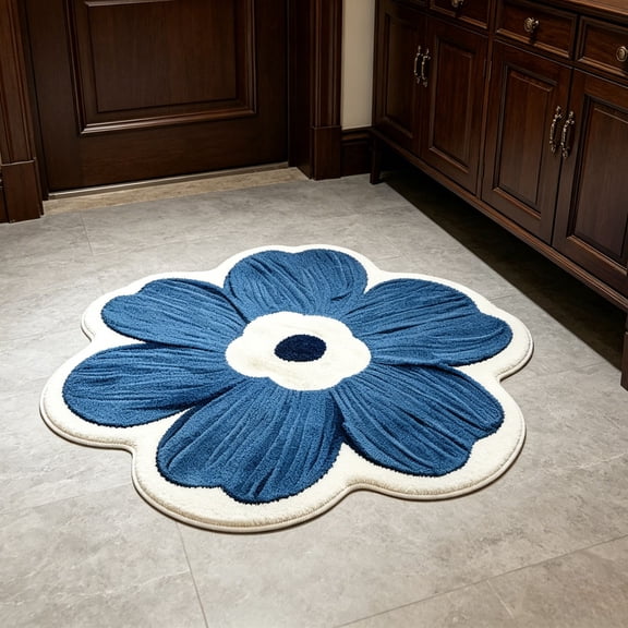 Kieccall Bath Mat Floral Print Non Slip Absorbent Floor Rug for Bathroom Shower Tub Entry Bedroom Soft Daily Water Absorbing Household Floor Decor Pad Gift