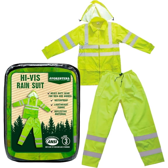 Forester Class 3 Hi-Vis Rain Suit - Waterproof Rain Jacket & Pants | Heavy Duty Rain Gear for Men and Women | Lightweight, Reflective Material | 4X Large