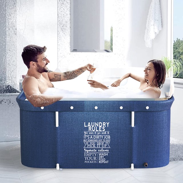 47" Large Folding Bath Tub, Portable Soaking Bathtub with Inflatable