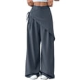 thumbnail image 2 of Women Wide Leg Baggy Flowy High Waisted Pants Loose Fit Casual Cozy Cute Y2k Trousers Gray L, 2 of 10