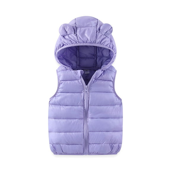Toddler Boys Girls Cute Solid Zip Hooded Windproof Padded Warm Vest Jacket Coat Pink 2-3 Years