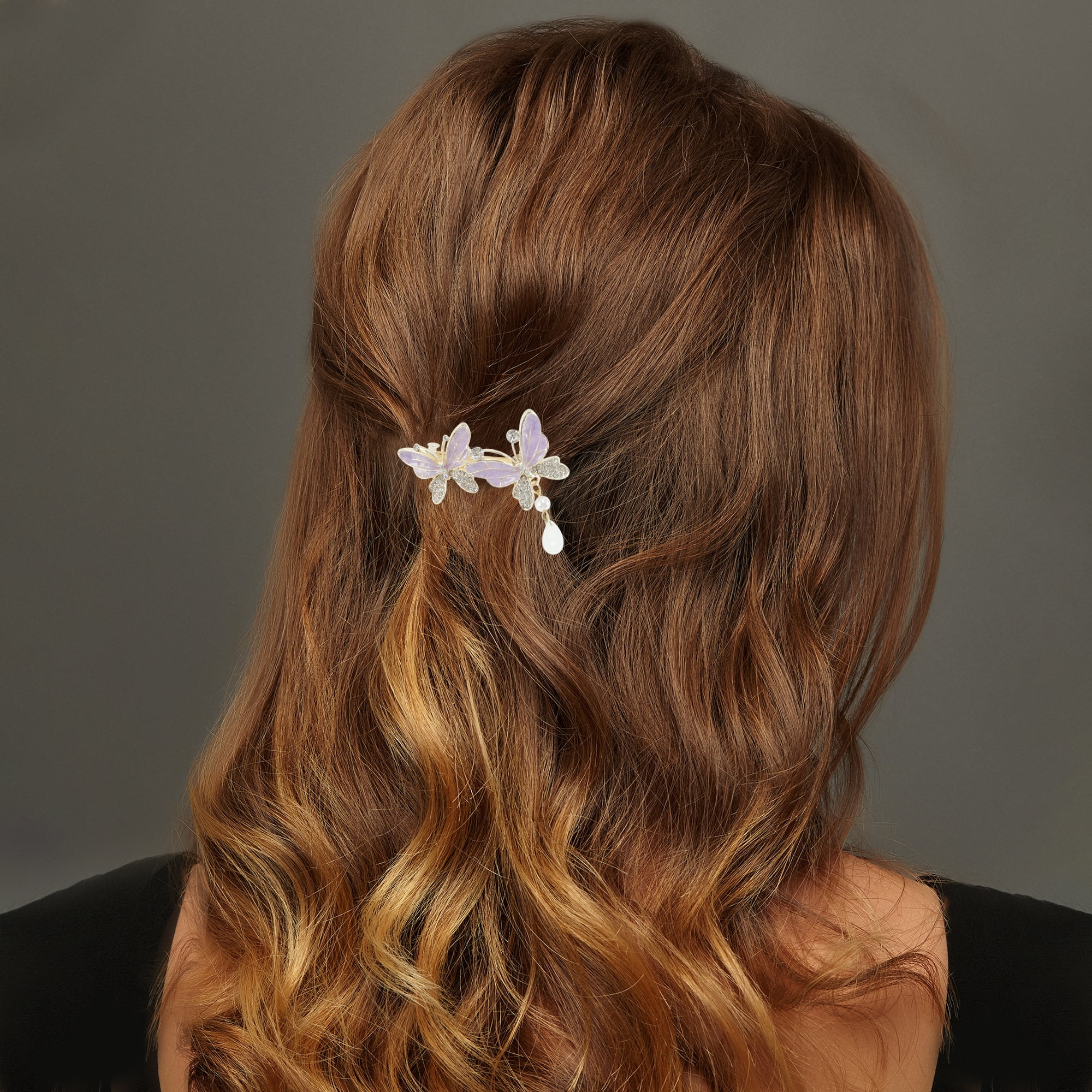 Unique Bargains Exquisite Butterfly Pendant Spring Clip Hair Clips Purple Silver Tone
