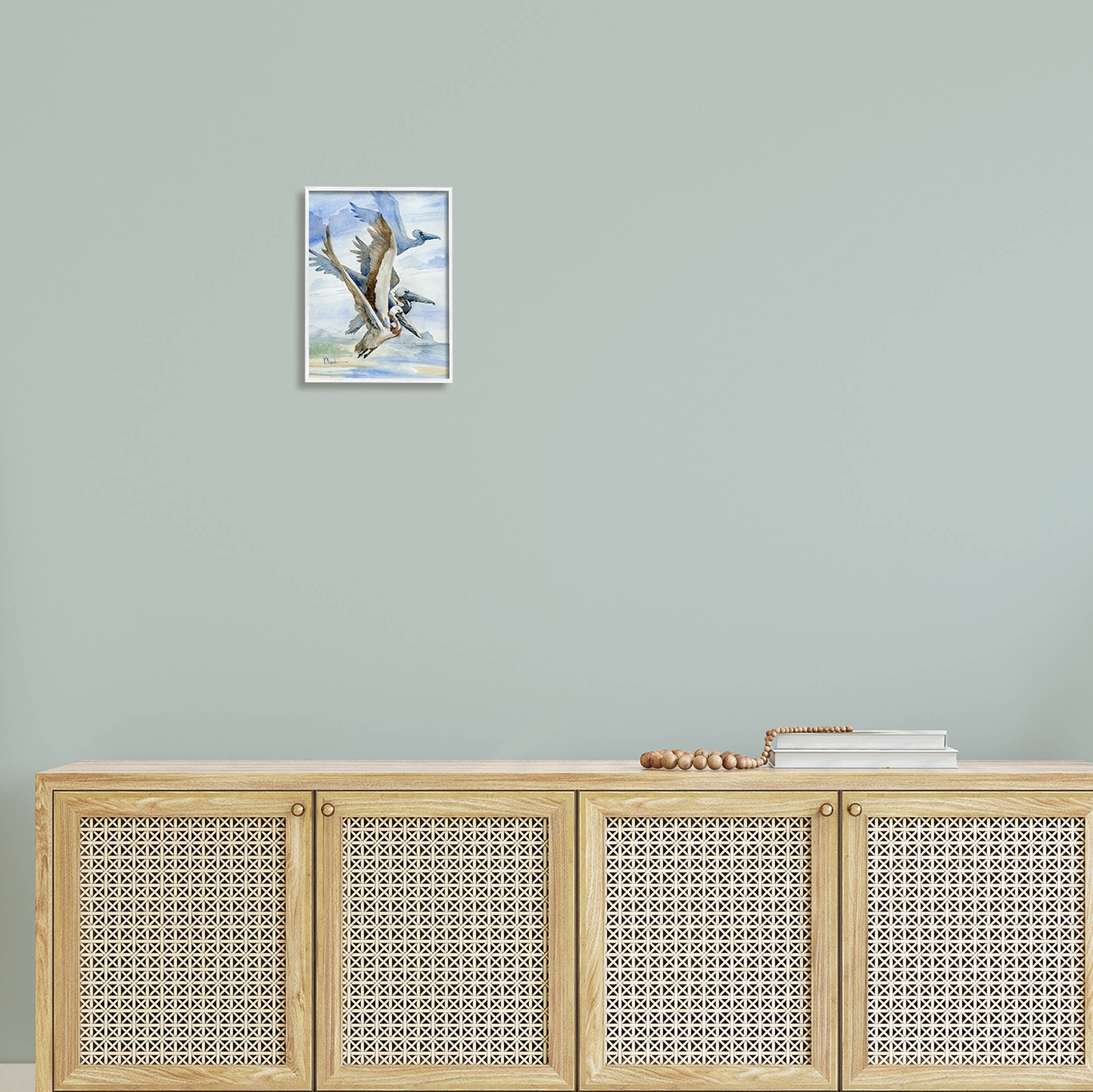 Stupell Industries Pelicans Aloft Bird Flight Trio Painting White Framed Art Print Wall Art, Design by Paul Brent