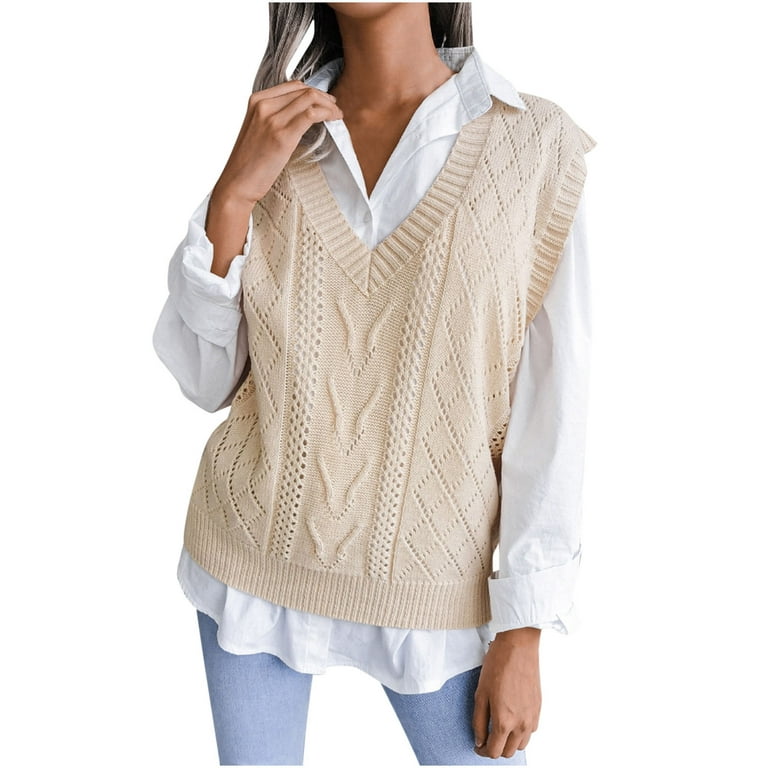 ZQGJB Sales Women V Neck Sleeveless Oversized Sweater Vest Casual