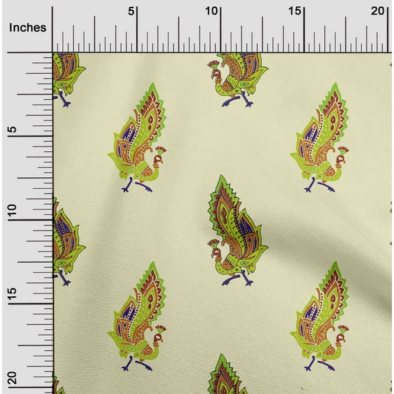 oneOone Viscose Chiffon Light Yellow Fabric Peacock Block Sewing Craft Projects Fabric Prints By Yard 42 Inch Wide