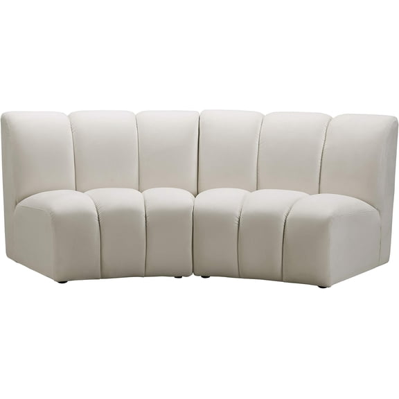 Maklaine Contemporary Upholstered Cream Velvet 2pc. Modular Sectional