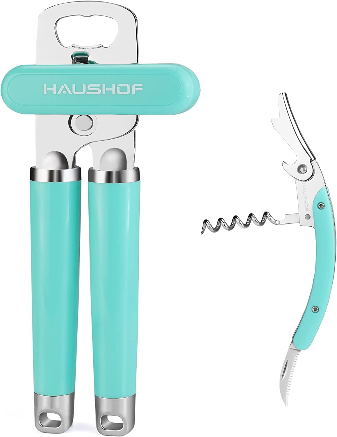 HAUSHOF 2PC Multifunctional Can Opener Set, Can Opener Manual with Comfortable Grip and Sharp