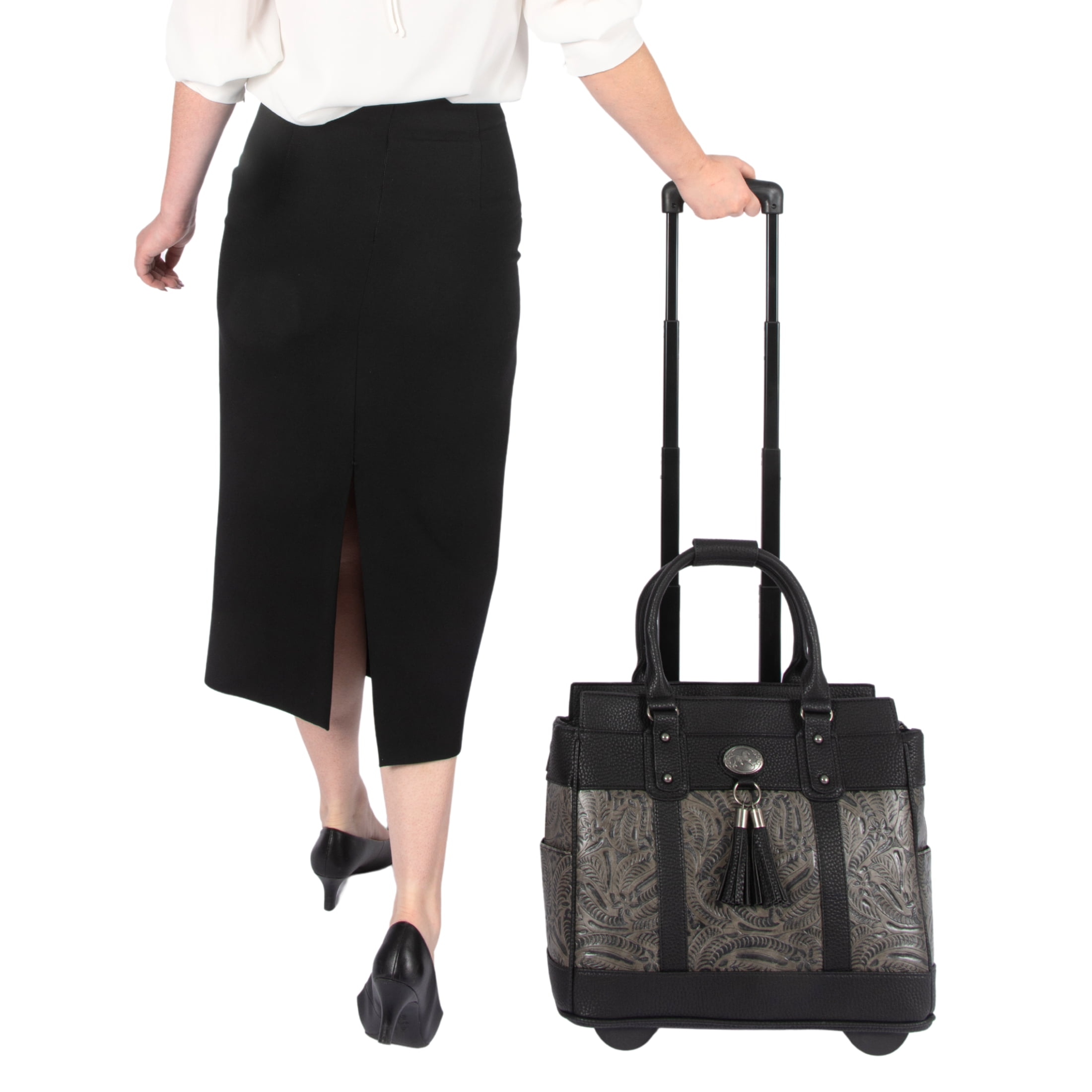 The Dallas Stylish Rolling iPad Tablet or Laptop Tote Carryall Bag | Roller Briefcase for Women | JKM & Company