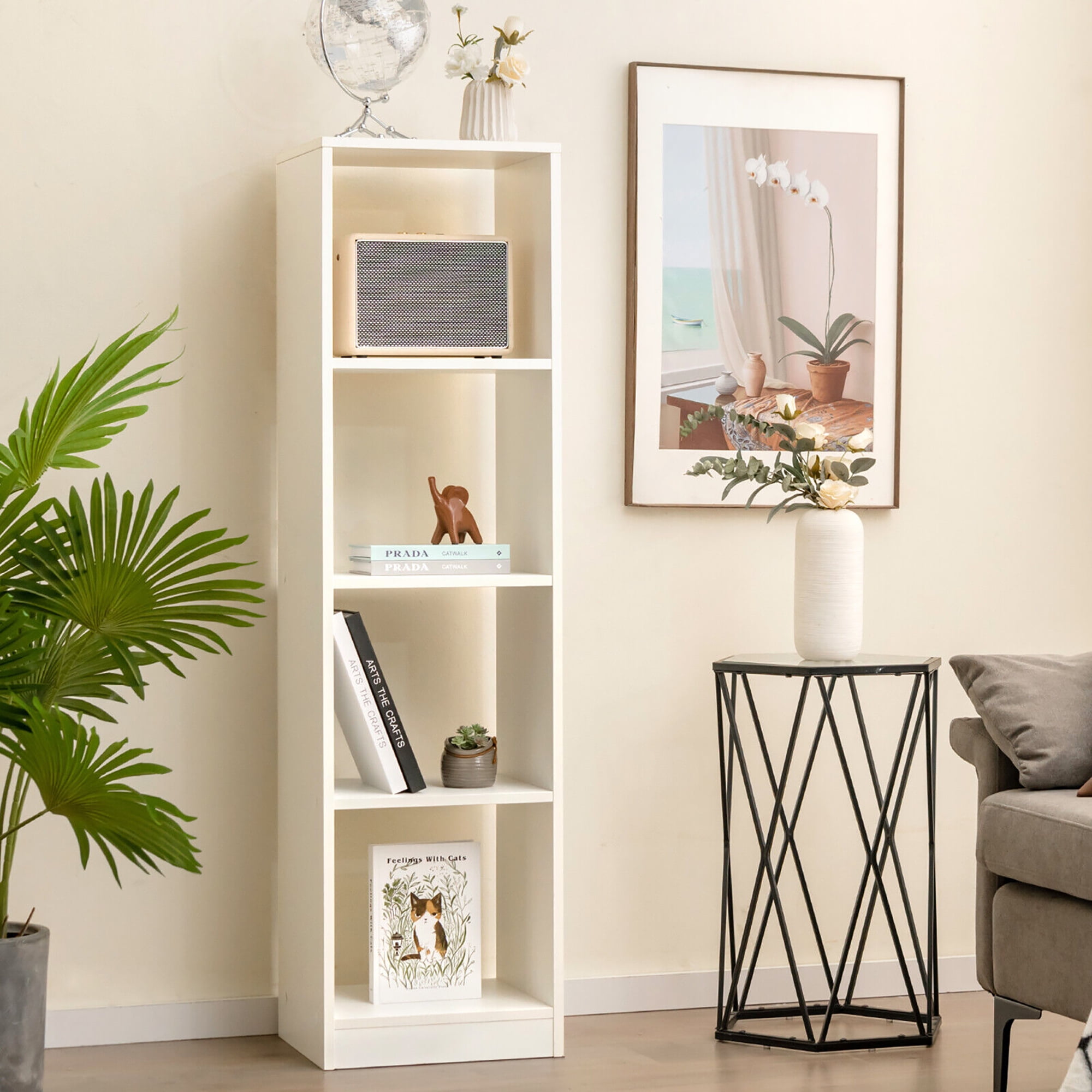 Gymax 5-Tier Bookshelf Corner Bookcase Storage Display Organizer w/ 4 Cubes