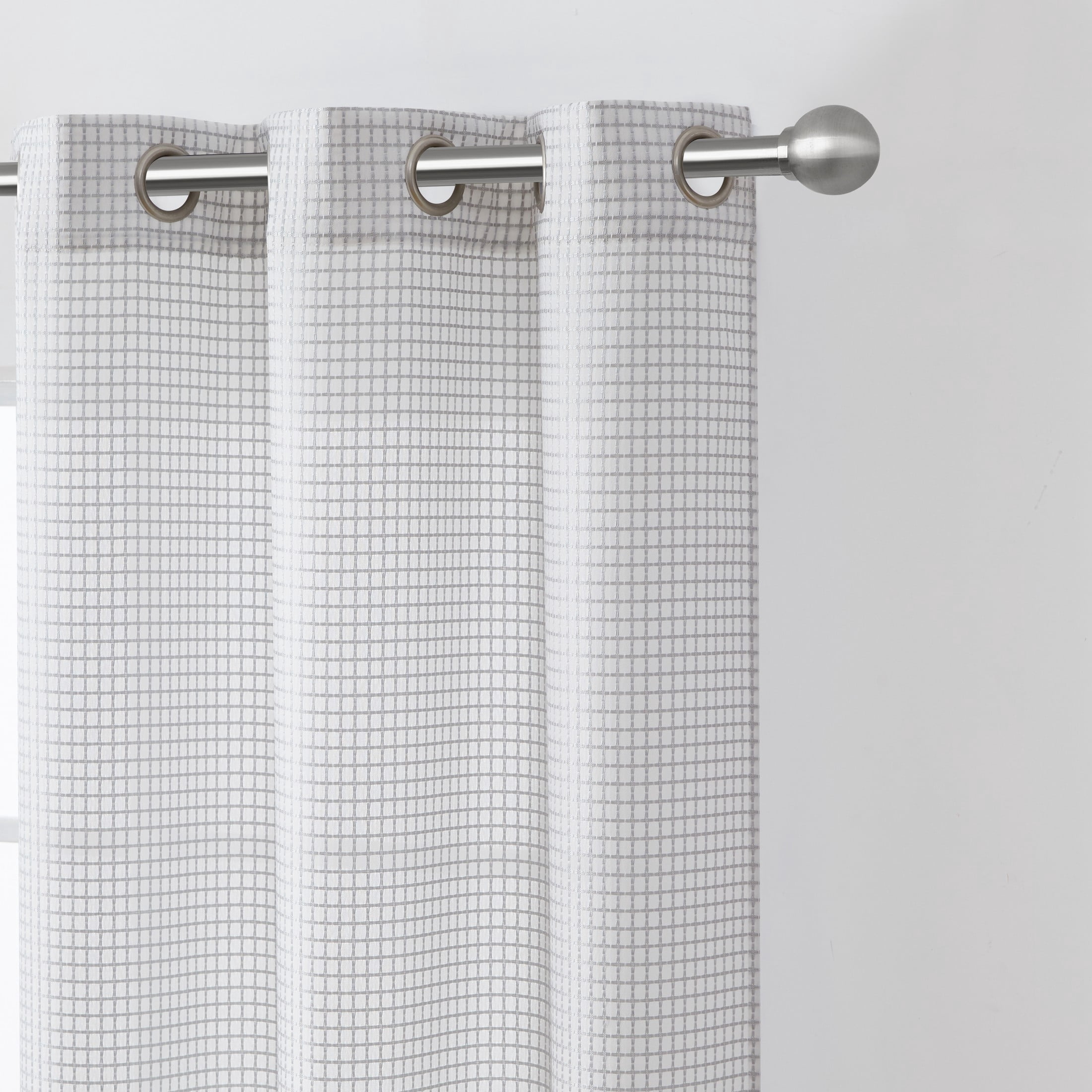 Modern Elements Hannah Modern Grey Grid Grommet Light Filtering Curtain Panel, 76" x 96" (2 Panels)