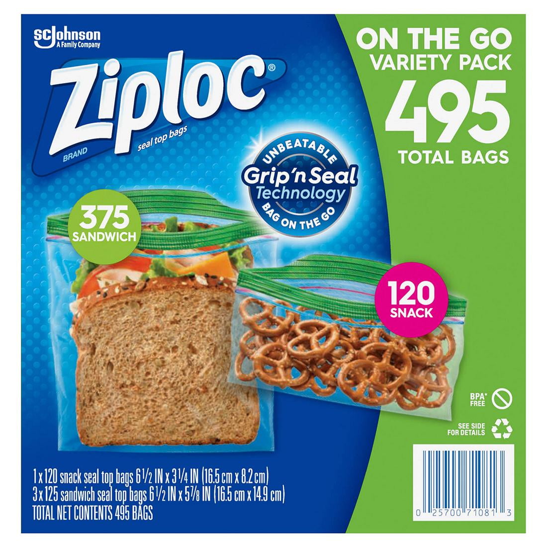 Ziploc Snack Bag and Sandwich Bag Mixed Pack, 495 pk. Clear