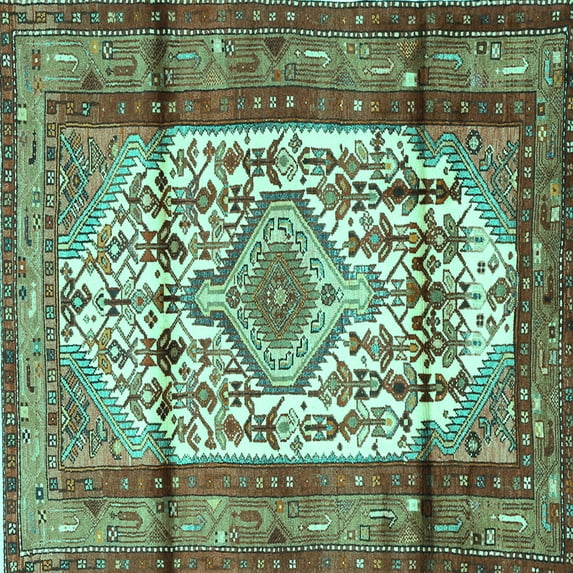 Ahgly Company Indoor Square Persian Turquoise Blue Traditional Area Rugs, 5' Square