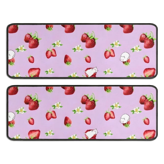 Kitchen Rugs Sets Of 2,Strawberry Plants Fruit Cat Flower Anti Fatigue Kitchen Mat Rugs Non Slip Washable,Decorative Kitchen Floor Mats for Kitchen,Sink,Laundry,17"x47" 17"x47"