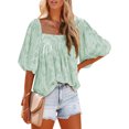 thumbnail image 1 of Camisa fluida para mujer Camiseta informal con cuello cuadrado que combina con todo Textura floral (Verde XL) FLhrweasw Para estrenar, 1 of 8