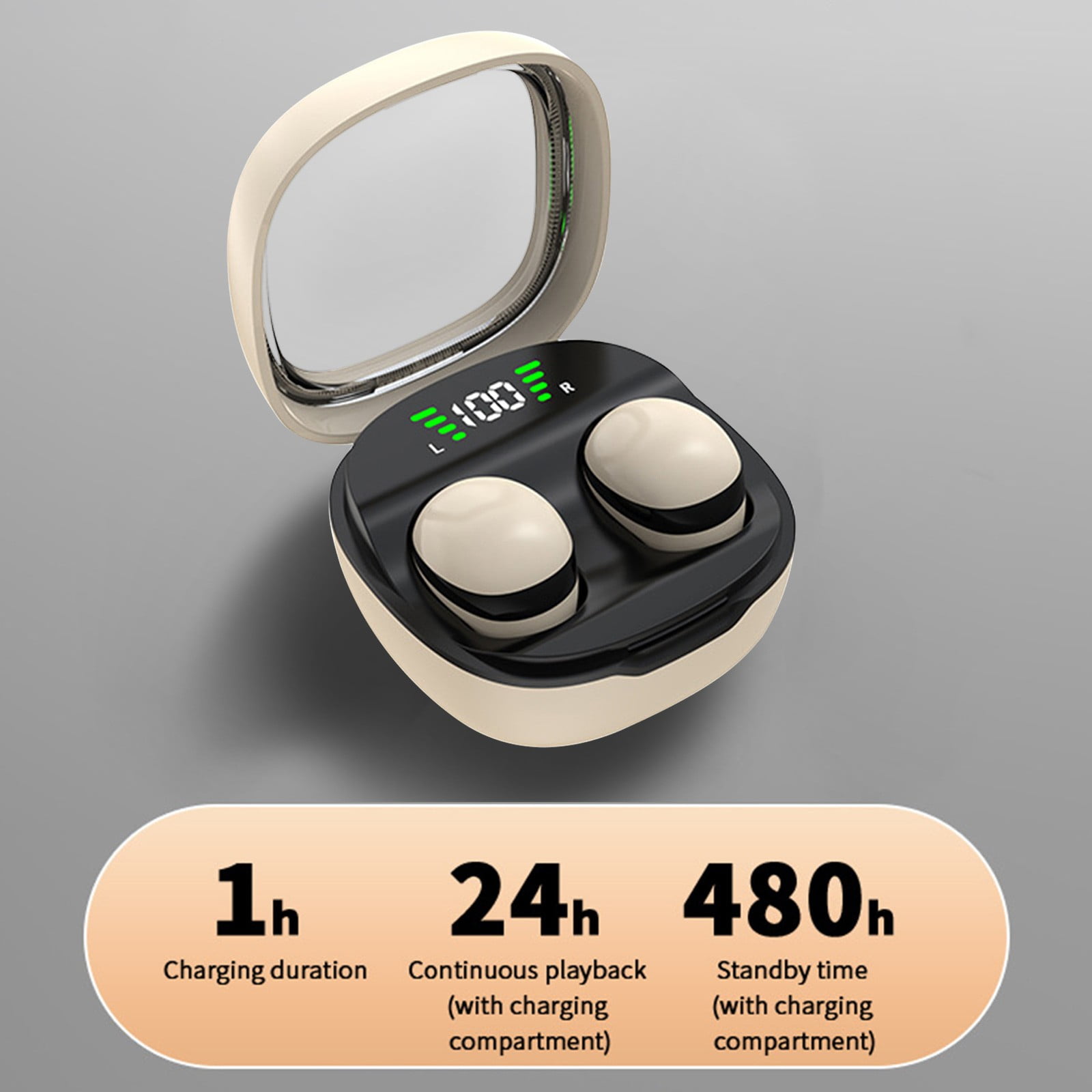 Bluetooth Headphones True Wireless Earbuds 60H Playback LED Power Display Earphones with Wireless Charging Case IPX5 Waterproof in-Ear Earbuds with Mic for Smart Phone Laptop TV Computer Sports,Beige