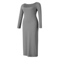 thumbnail image 2 of Robe Longue Moulante pour Femmes Couleur Unie Tricotée Col Carré Manches Longues Robe Printemps Automne Fête Club Robe Moulante, 2 of 9