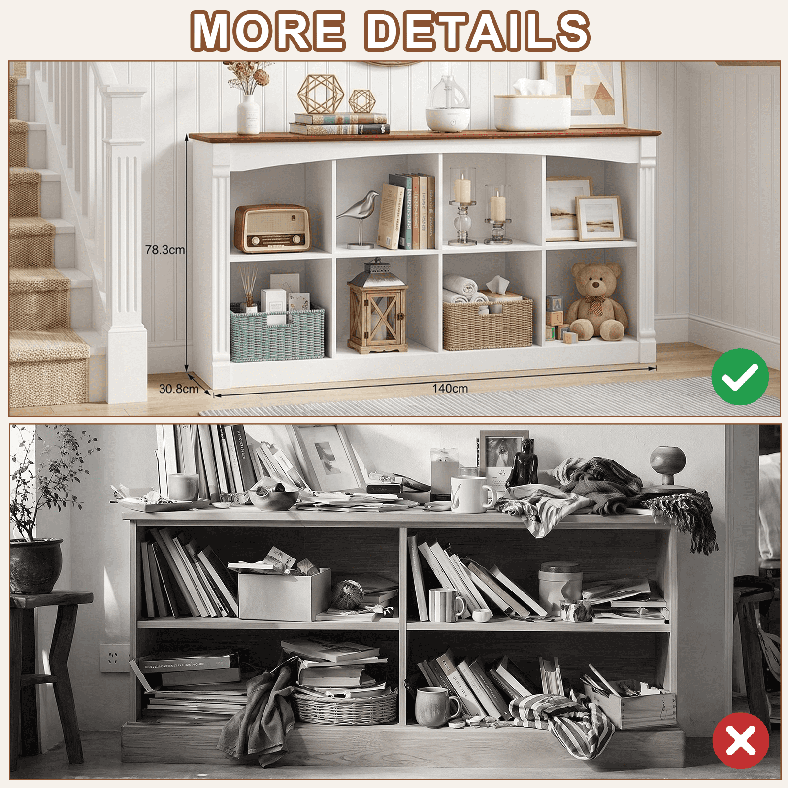 Leumius 8-Cube Storage Organizer,2-Tier Cube Bookcase Open Cubby Display Shelf Unit for Living Room, Bedroom, Office