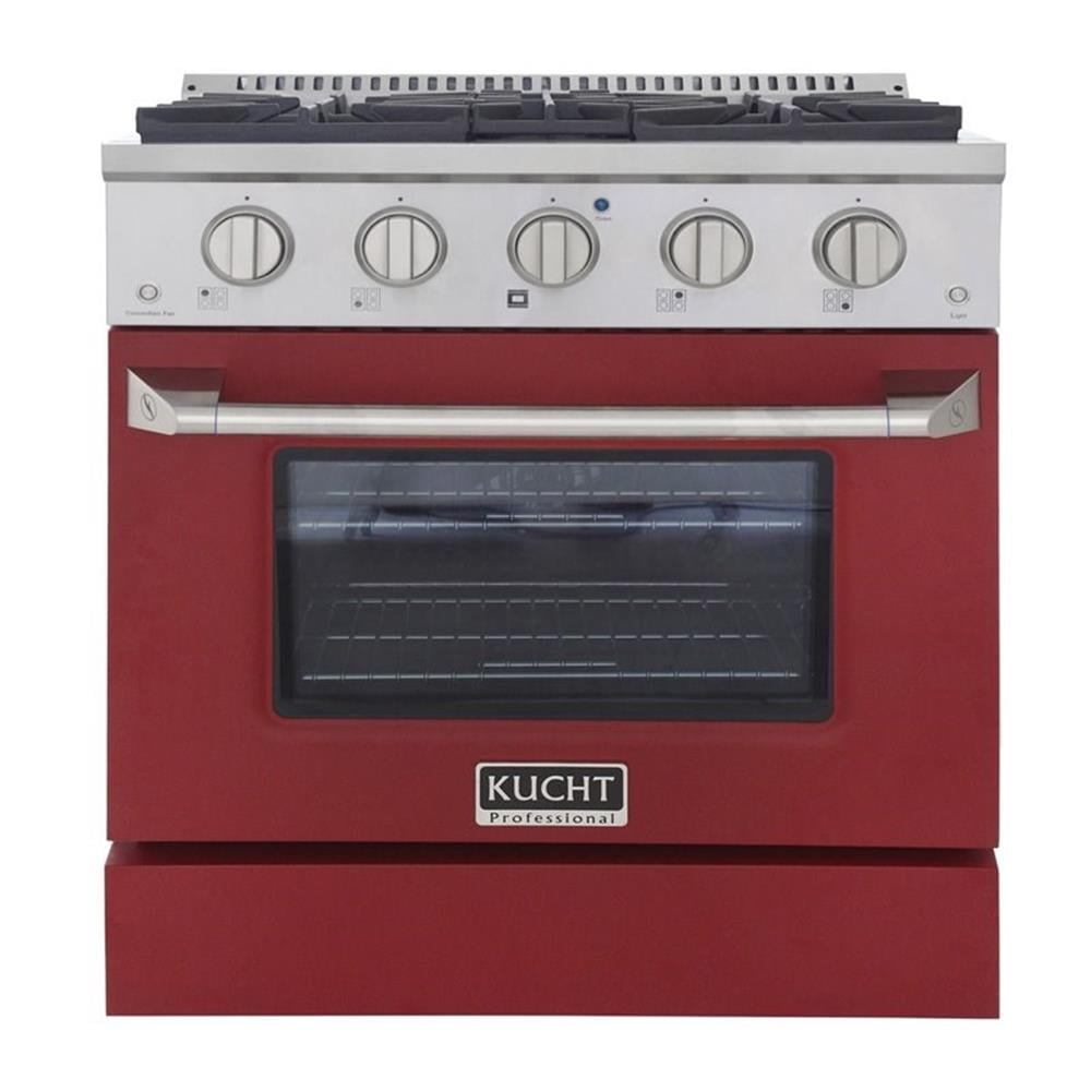 Pemberly Row 30" Modern Stainless Steel Propane Gas Range in Red/Silver
