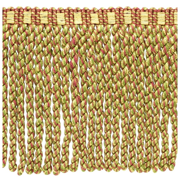 6" (15cm) Fancy Knitted Header Bullion Fringe Trim Fringe Trim # BFMLT6,, Fruit Medley Green #P77 (Yellow Green, Light Gold, Pink Red) Sold By The Yard (36"/3 ft/0.9m)