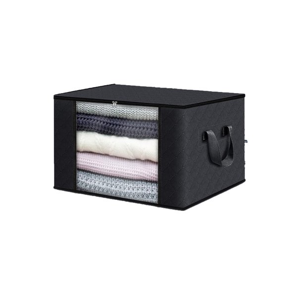 1-Pack Clothes Storage, Stackable Storage Bin Tote, Storage Containers for Organizing Bedroom, Closet, Home Organization and Storage with Lids, Black