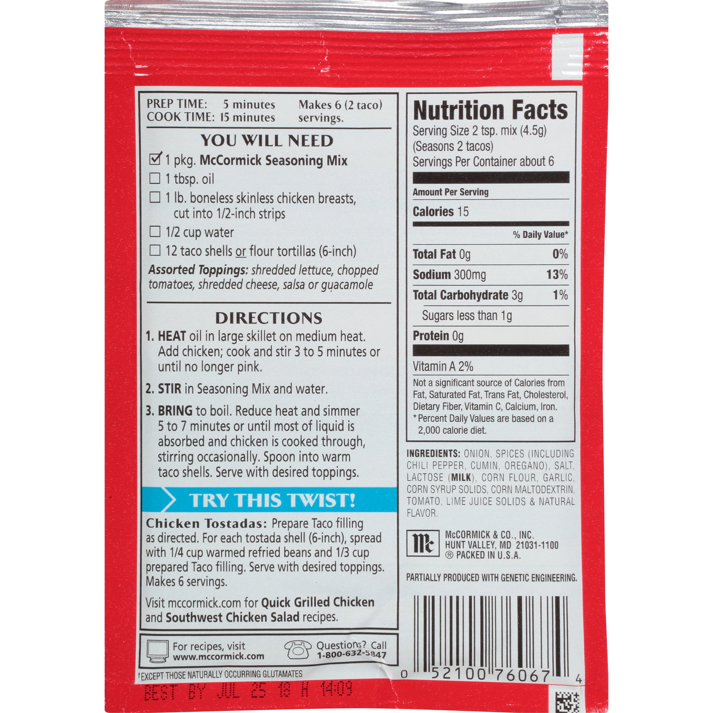 Taco Seasoning Packet Nutrition Label - NutritionWalls