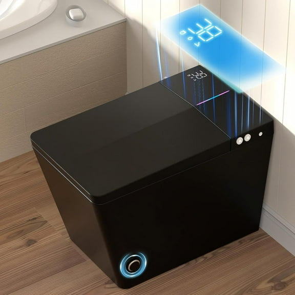 Square Smart Toilet with Tank Built-in,Square With Auto Flush, Rectagnle Heated Bidet & Drying, Night Light Convenient For Seniors, Luxury Bathroom Or Low Water Pressure Space (Matt Black)SM8004NB-1