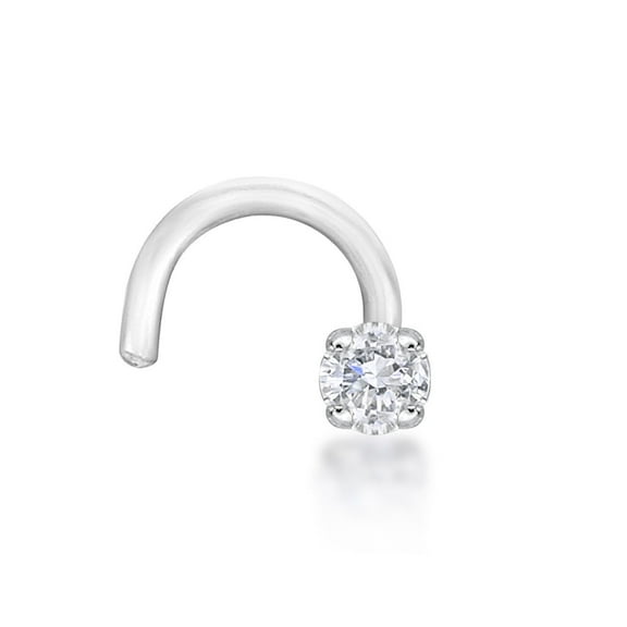 14 White Gold Curved Screw Nose Ring With 0.02 Ct. Lab Grown Diamond - 20 Gauge