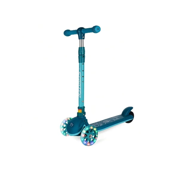 Children's 3-Wheel Kick Scooter for Boys & Girls Ages 3-10, Lean-to-Steer Gravity Steering, Height Adjustable Handlebar, Wide Non-Slip Deck & Rear Brake, Green/Purple/Blue