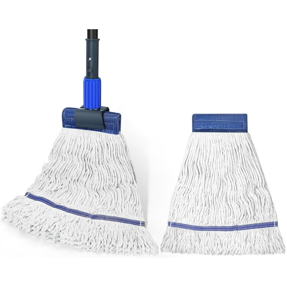 Heavy Duty Commercial Mop Industrial Cotton Mop with Extra Replacement Mop Head,Looped-End String Wet Mop for Floor Cleaning, Long Handle Janitorial Mop for Home,Garage,Office,Workshop