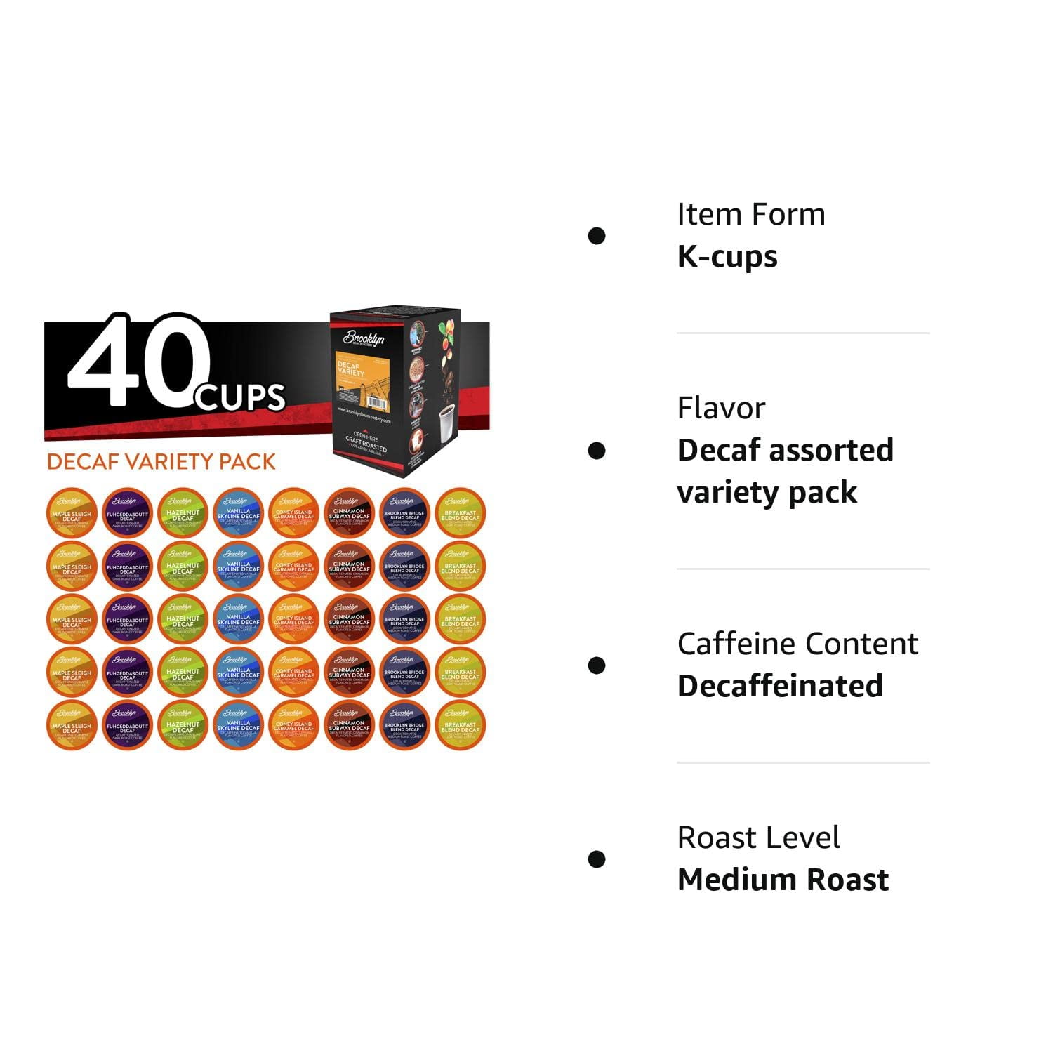 Brooklyn Bean Roastery Assorted Decaf Coffee Variety Pack for Single-Serve Coffee Brewers, 40-Pack