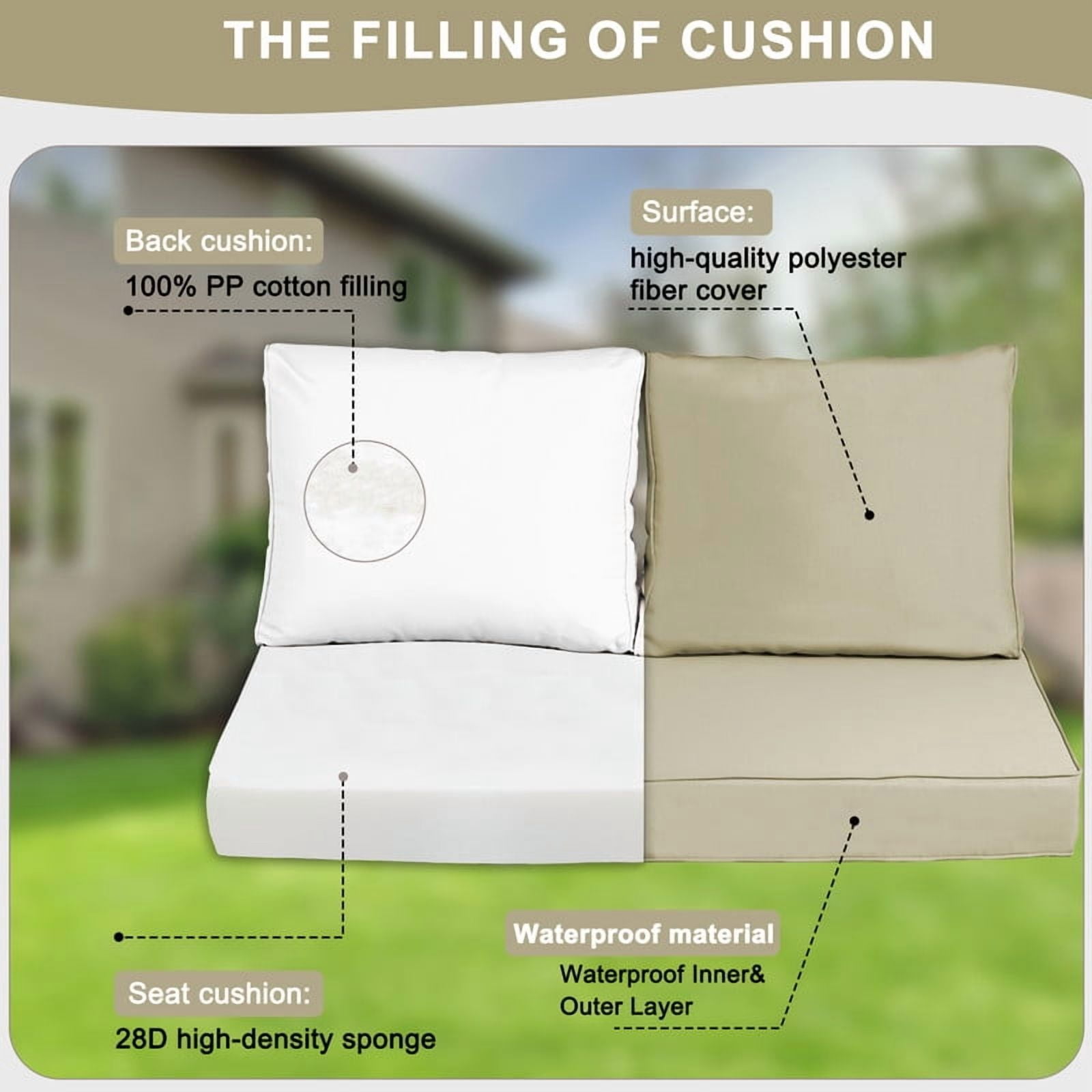 Outdoor Loveseat Cushions Set 48" x 24" Water Repellent & Fadeness Patio Furniture Cushions with Removable Cover and Ties, Patio Love Seat Sofa Cushions for Porch Garden Chair（Beige）
