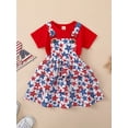 thumbnail image 2 of Toddler Girl 4th of July Outfit Short Sleeve T Shirt + Stars Stripes Suspender Skirts Overall Dress Set Kids Fourth Of July Clothes, 2 of 7
