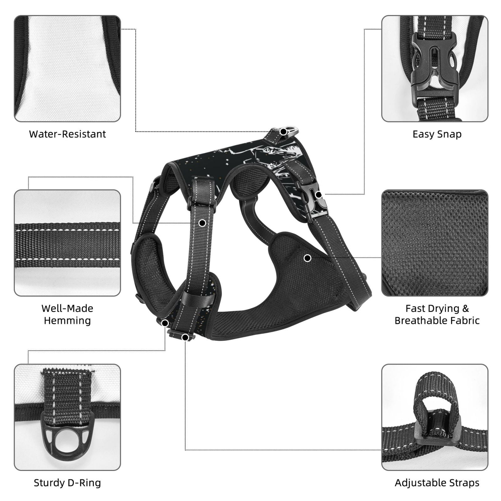 Fuzoiu New York City1 Print Reflective Dog Harness,Adjustable, Breathable Pet Vest,Dog Harness No Pull,No Choke Pet Vest for Small, Medium, and Large Dogs-Small