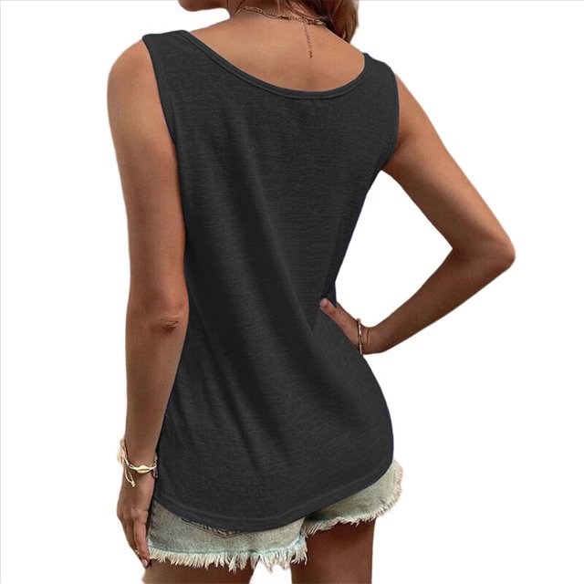 Camiseta Sin Mangas con Botones Delanteros para Mujer, Verano 2025, Informal, Holgada, con Cuello Redondo, Sin Mangas, Gris Oscuro, Talla M