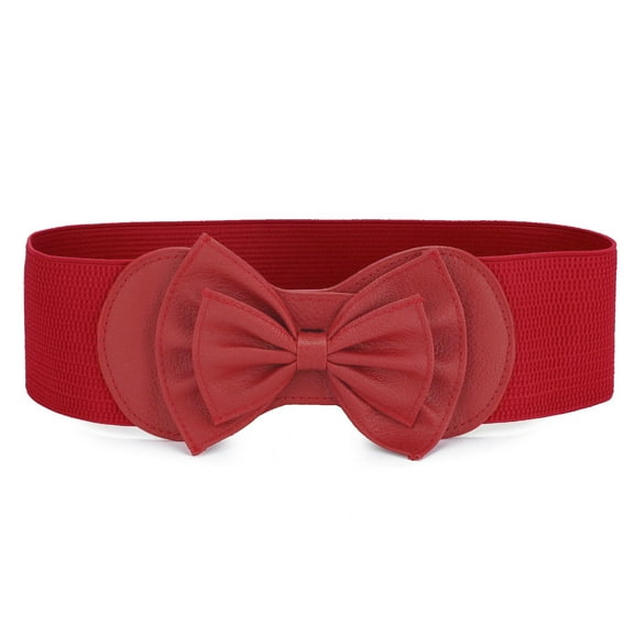 INSPIRE CHIC Women's Bowtie Ornament Press Stud Button Cinch Elastic Waist Belt Red One Size