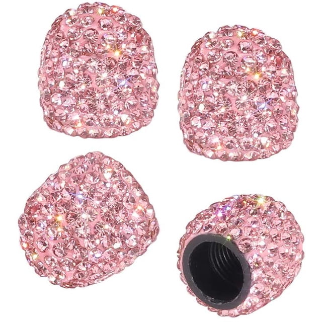 Valve Caps, 4 Pack Handmade Crystal Rhinestone Tire Caps, Attractive Dustproof Accessories for Car (Pink)