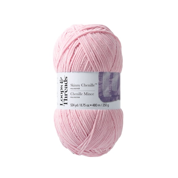 Skinny Chenille Yarn by Loops & Threads - Yarn for Knitting - Crochet - Weaving - and Arts & Crafts - Pink - Polyester - 8.75 oz
