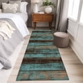 thumbnail image 4 of Teal Wood Grain Washable Area Rug 2x6 Farmhouse Board Retro Vintage Strip Low-Profile Area Rugs with Non Slip Backing Indoor Floor Carpet for Entrance Living Room Bedroom Home Office, 4 of 9