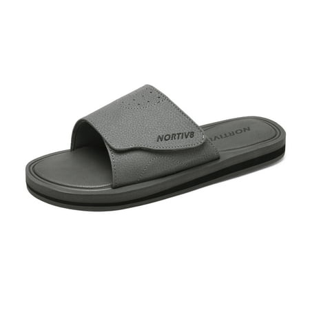 Nortiv8 Men s Memory Foam Adjustable Slide Sandals Comfort Lightweight Summer Beach Sandals Shoes FUSION GREY Size 8