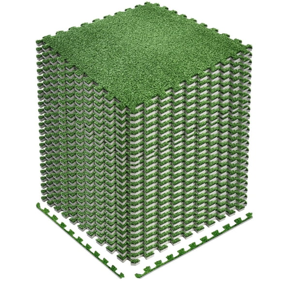Sorbus Grass Foam Floor Tiles - 24 Interlocking Mats of 24"X24” Total of 96 Sq Ft for Kids Outdoor Toys, Playroom, Deck, Patio, Basement Home Gym - Artificial Carpet Grass Turf Indoor Outdoor Flooring